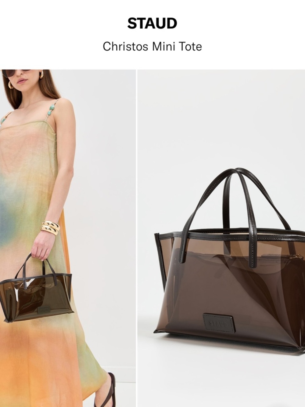 STAUD Christos Mini Tote in Smoky Brown PVC